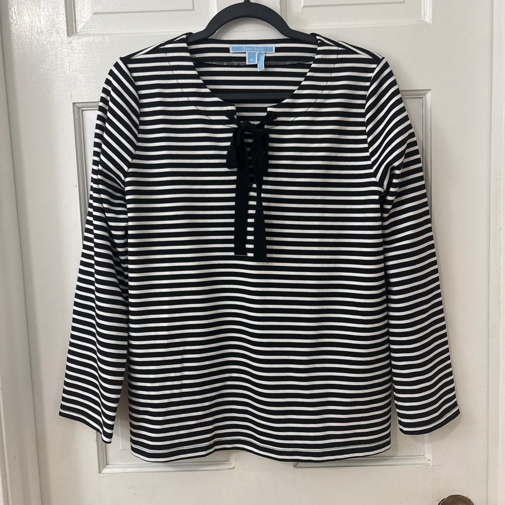 Draper James Striped Bow Top M Nautical Preppy French Girl Career Classic